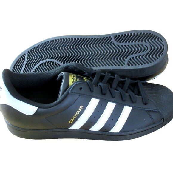 Adidas Men's Superstar Leather Shoes Core Black White Gold Sizes NIB EG4959 - Picture 2 of 5